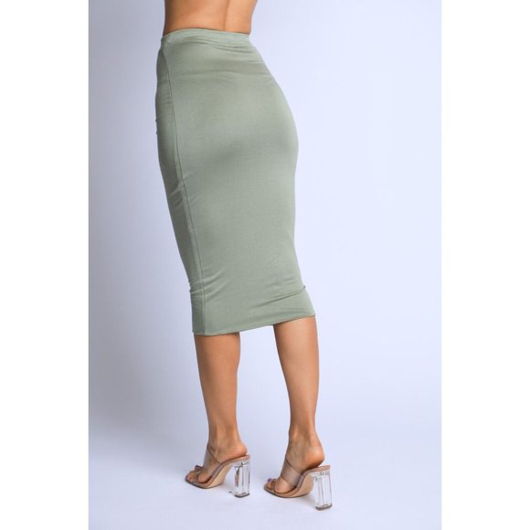 Women's Solid Casual Stretch Bodycon Elastic High Waist Pencil Midi Skirt Cute - Picture 5 of 11